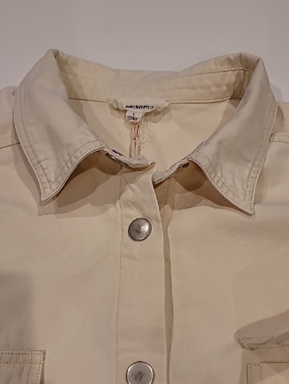eesome Cream Snap Button Cropped Wide Shirt Jacket Large - Picture 9 of 14